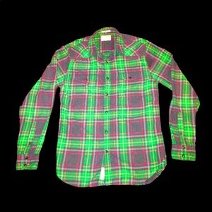(S) Lucky Brand Red/Green Plaid Slim Fit Western
